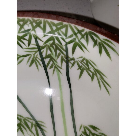 Vintage Japanese Hand-Painted Bamboo Design Oval Bowl two Handles 11 inch Length - Picture 9 of 12